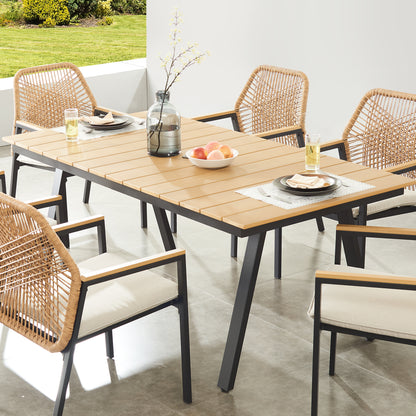 PEAKHOME Aluminum Patio Rectangular Dining Table with Resin Wood Slat