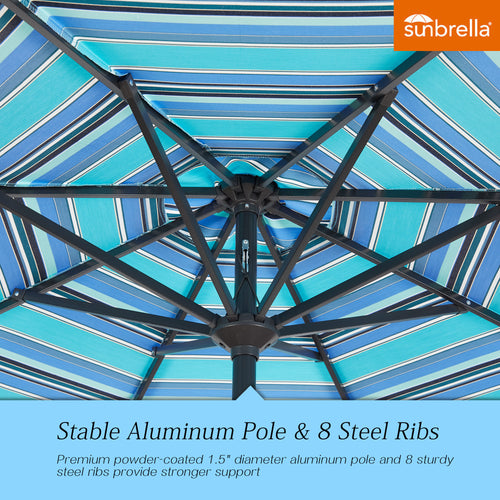 9 Ft Outdoor Sunbrella Tiltable Round Market Umbrella with Aluminum Pole and Crank (Dolce Oasis)