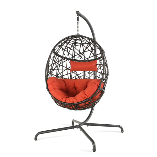 Outdoor/Indoor Rattan Hanging Basket Swing Chair with Stand and Cushion