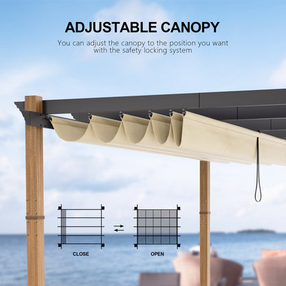 PATIO TREE 10Ft x 13Ft Patio Retractable Pergola with Sun Shade Canopy Patio Metal Shelter for Garden Pavilion Natural Wood Grain Frame Grill