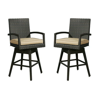 PEAKHOME Outdoor Rattan Swivel Bar Stools With Backs