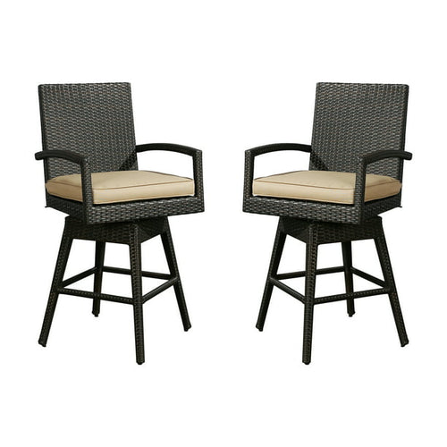 Outdoor Wicker Bar Stools Patio All-Weather Rattan Swivel Dining Chairs with Cushion, Brown