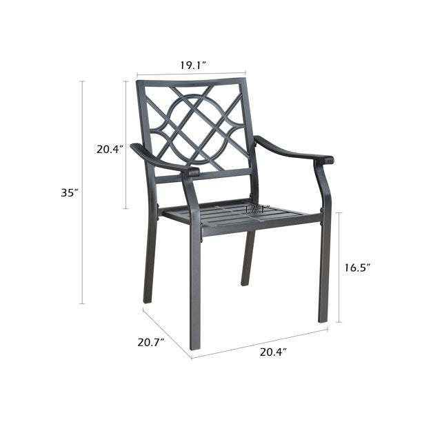 Patio Stacking Metal Dining Arm Chairs with Steel Slat Seat, Set of 2