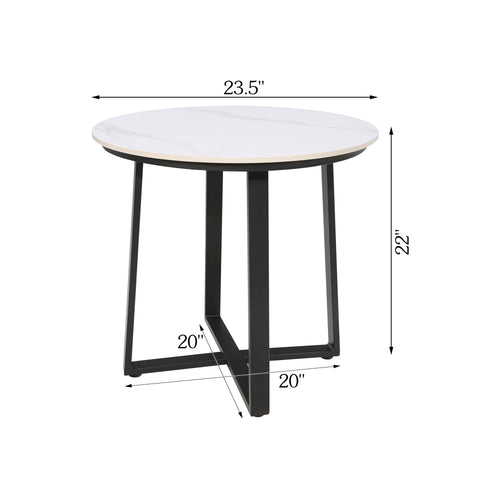 PEAKHOME-Stipa Round Aluninum End Table With Sintered Stone Tabletop