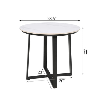 PEAKHOME-Stipa Round End Table With Sintered Stone Tabletop