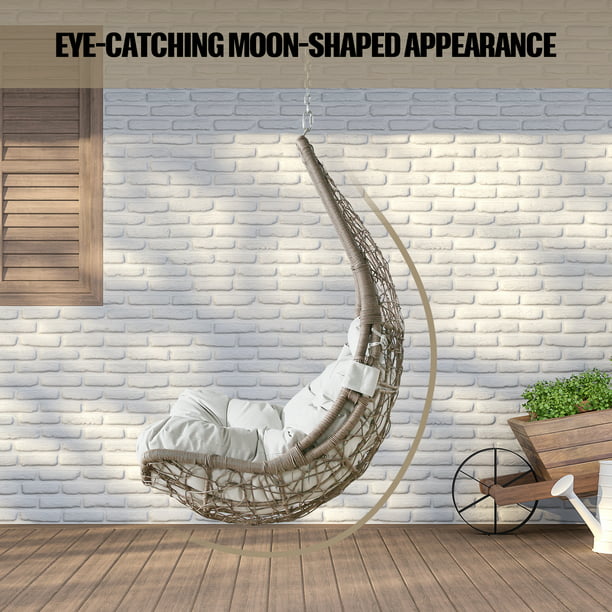 Outdoor Wicker Hanging Chair Swing, Patio Hanging Basket Swing Chair with Hanging Steel Chain(Beige)