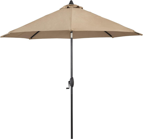 9 Ft Outdoor Umbrella Patio Market Umbrella Aluminum with Push Button Tilt&Crank, Sunbrella Fabric, Heather Beige