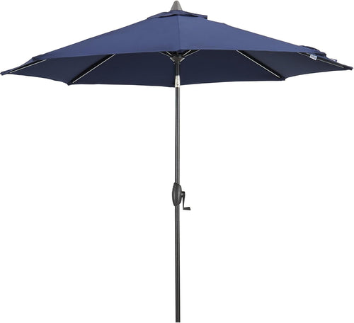 9 Ft Outdoor Tiltable Round Market Sunbrella Umbrella with Aluminum Pole and Crank, Canvas Navy(Stand Not Included)