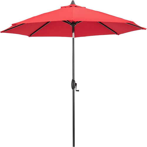 9 Ft Outdoor Tiltable Round Market Sunbrella Umbrella with Aluminum Pole and Crank, Jockey Red(Stand Not Included)