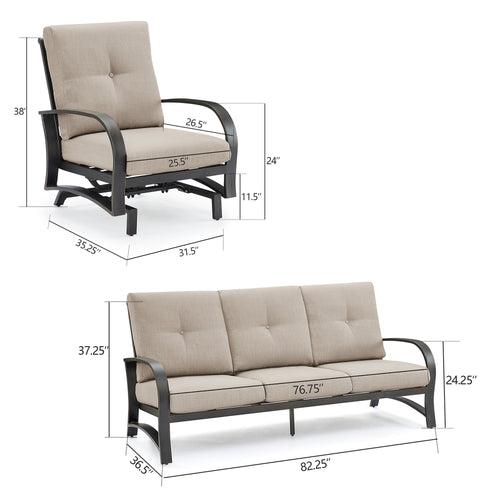 Chamber 3 Pieces Outdoor/Indoor Patio Aluminum Conversation Seating Group with Sunbrella Cushions for 5 Person