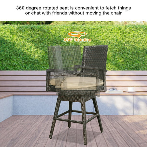 PEAKHOME Outdoor Rattan Swivel Bar Stools With Backs