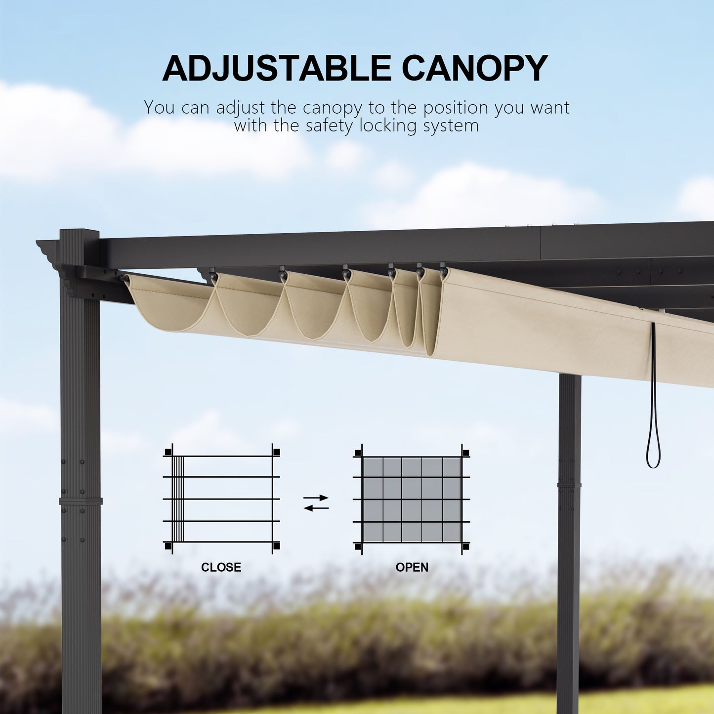 PATIO TREE 12Ft x 16Ft Patio Aluminum Retractable Pergola with Sun Shade Canopy Modern Backyard Deck