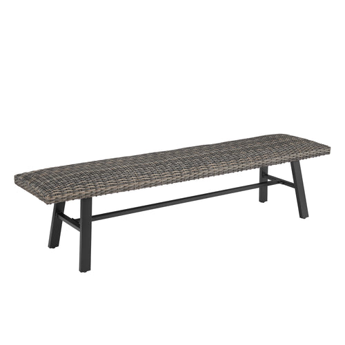 Pavane 70” Outdoor Bench All-weather Wicker Patio Garden Bench, Mix Gray