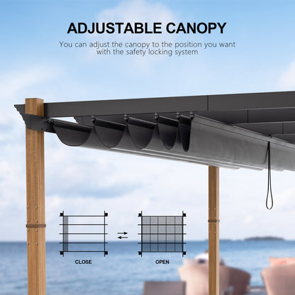 PATIO TREE 10Ft x 13Ft Patio Retractable Pergola with Sun Shade Canopy Patio Metal Shelter for Garden Pavilion Natural Wood Grain Frame Grill