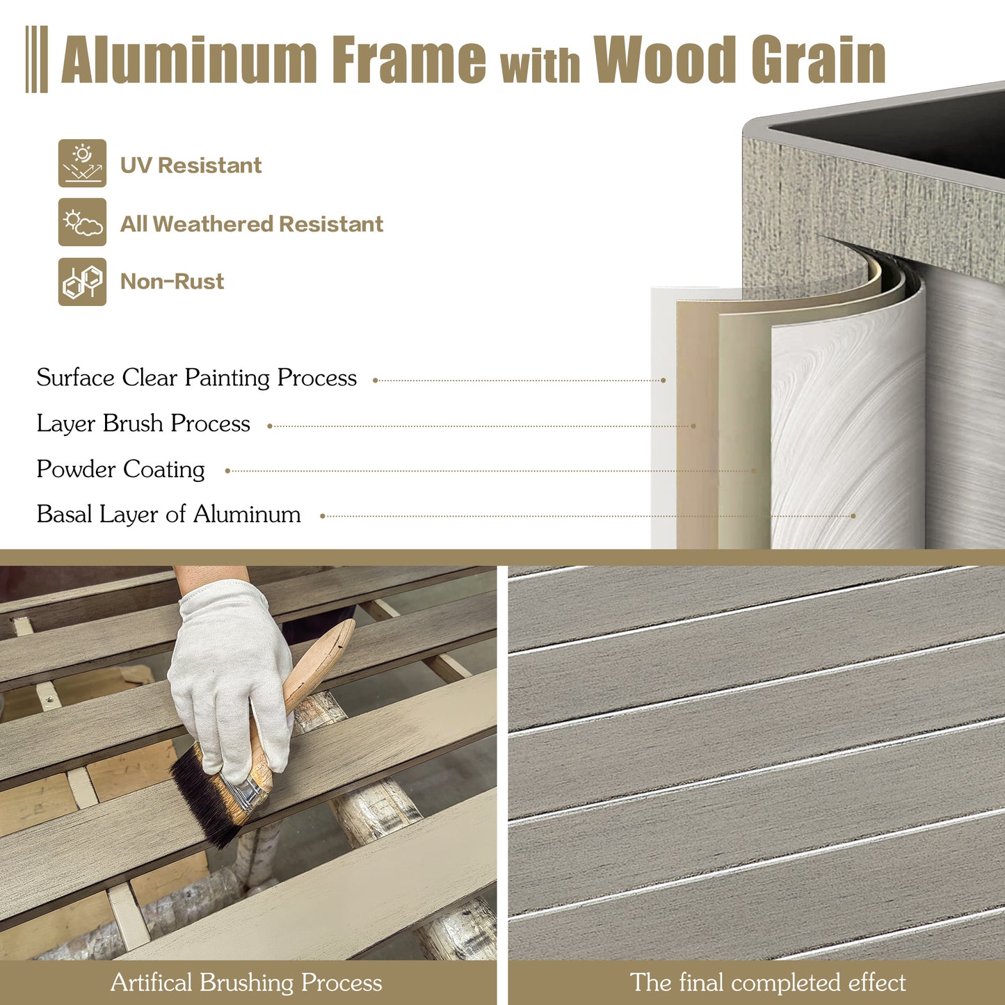 PEAKHOME Azur Patio Aluminum Square Dining Table with Umbrella Hole