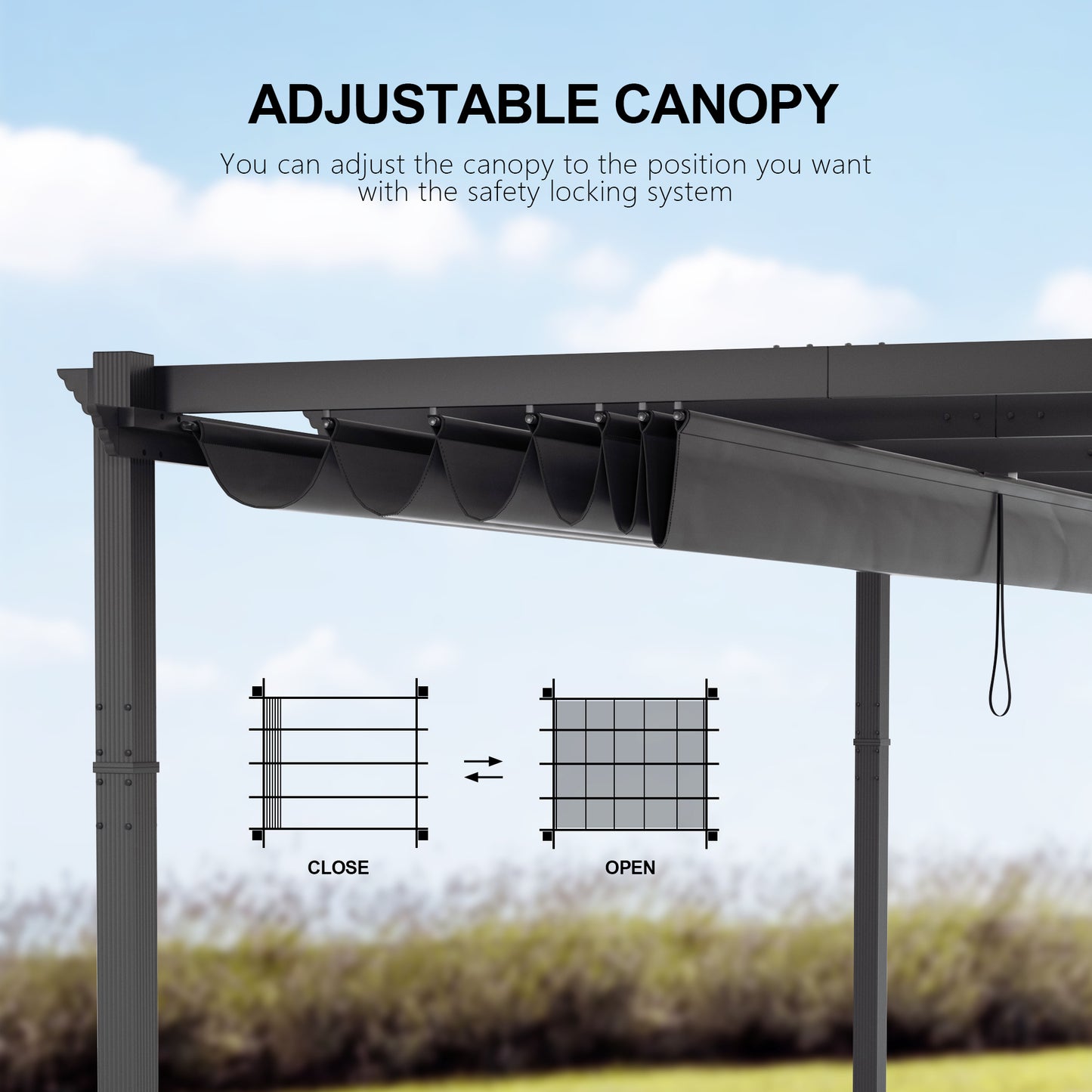 PATIO TREE 12Ft x 16Ft Patio Aluminum Retractable Pergola with Sun Shade Canopy Modern Backyard Deck