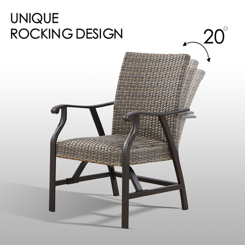 Pavane 2-Piece Patio Rattan Ding Chairs Outdoor Wicker Motion Rocking Chairs with Armrest and Padded with Dry Quick Foam