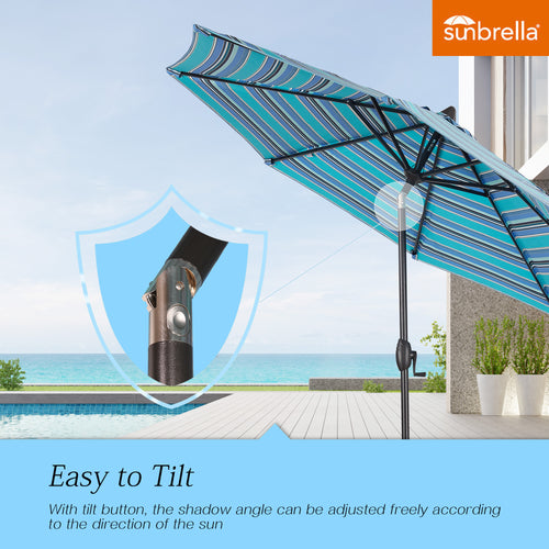 9 Ft Outdoor Sunbrella Tiltable Round Market Umbrella with Aluminum Pole and Crank (Dolce Oasis)