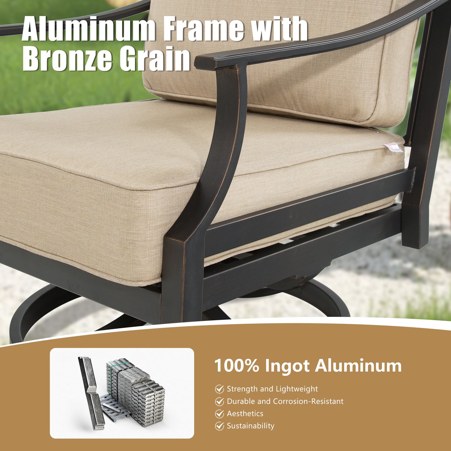 Tamarin Patio Aluminum Swivel Club Chair With Sunbrella® Cushions