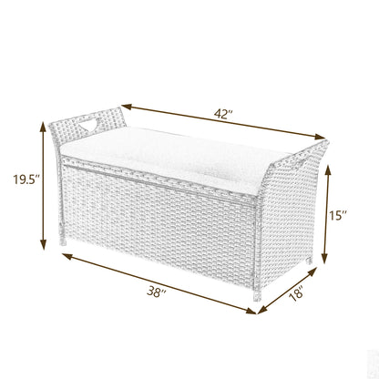 ULAX Outdoor Wicker Storage Bench with Cushion