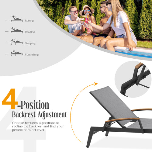 Canyon Patio Aluminum Chaise Lounge Set With Phifertex® Sling Fabric And Teak Top Side Table