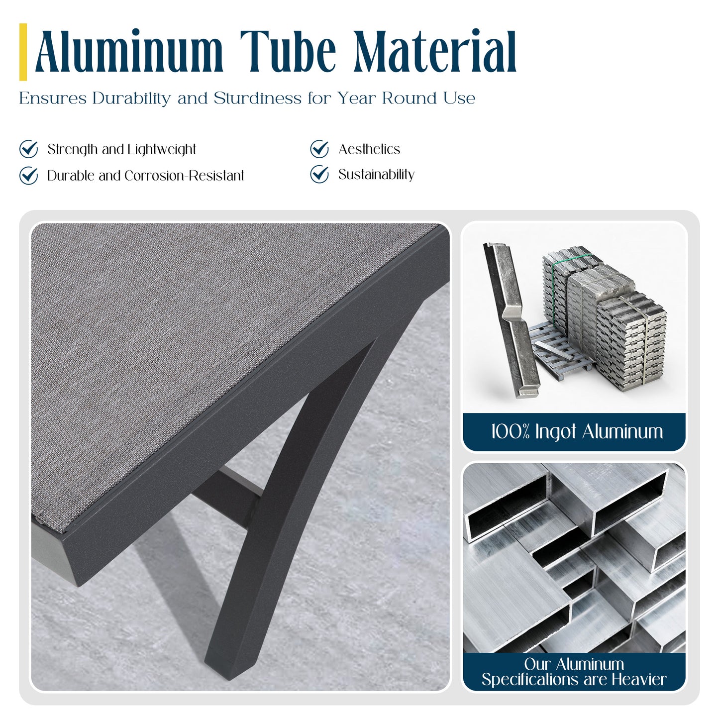 Chambray Outdoor Aluminum Armrest Chaise Lounge Chairs With Phifertex®  Sling Fabric (Set of 2)