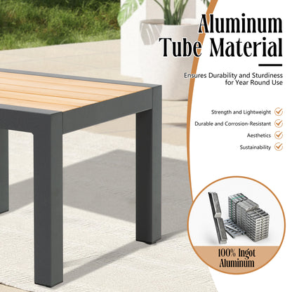 Patio Rectangular Aluminum Side Table With Teak Wood Tabletop