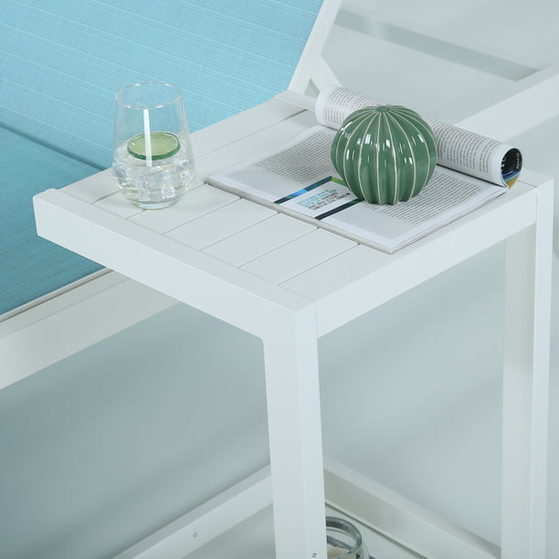 Patio Aluminum Side Table Outdoor Indoor C Shaped End Table, White
