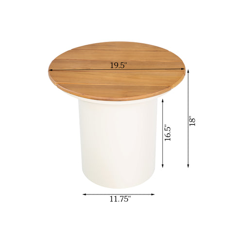 PEAKHOME-Lido Outdoor Round Aluninum Side Table With Teak Wood Table Top