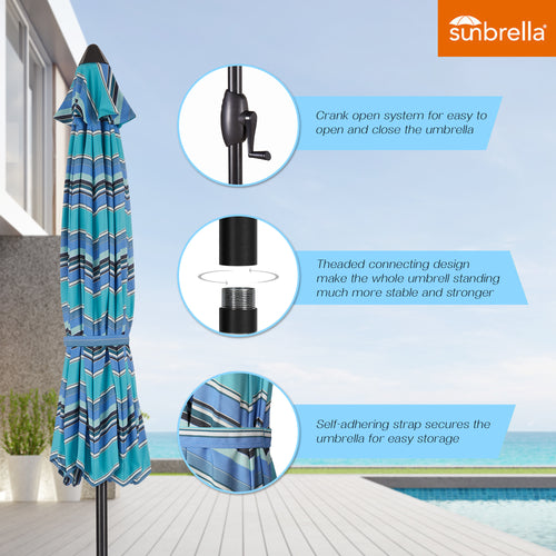 9 Ft Outdoor Sunbrella Tiltable Round Market Umbrella with Aluminum Pole and Crank (Dolce Oasis)