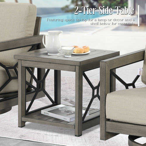 Marindo 3 Pieces Outdoor/Indoor Aluminum Bistro Set with Club Chairs , Sunbrella Cushions and Side Table