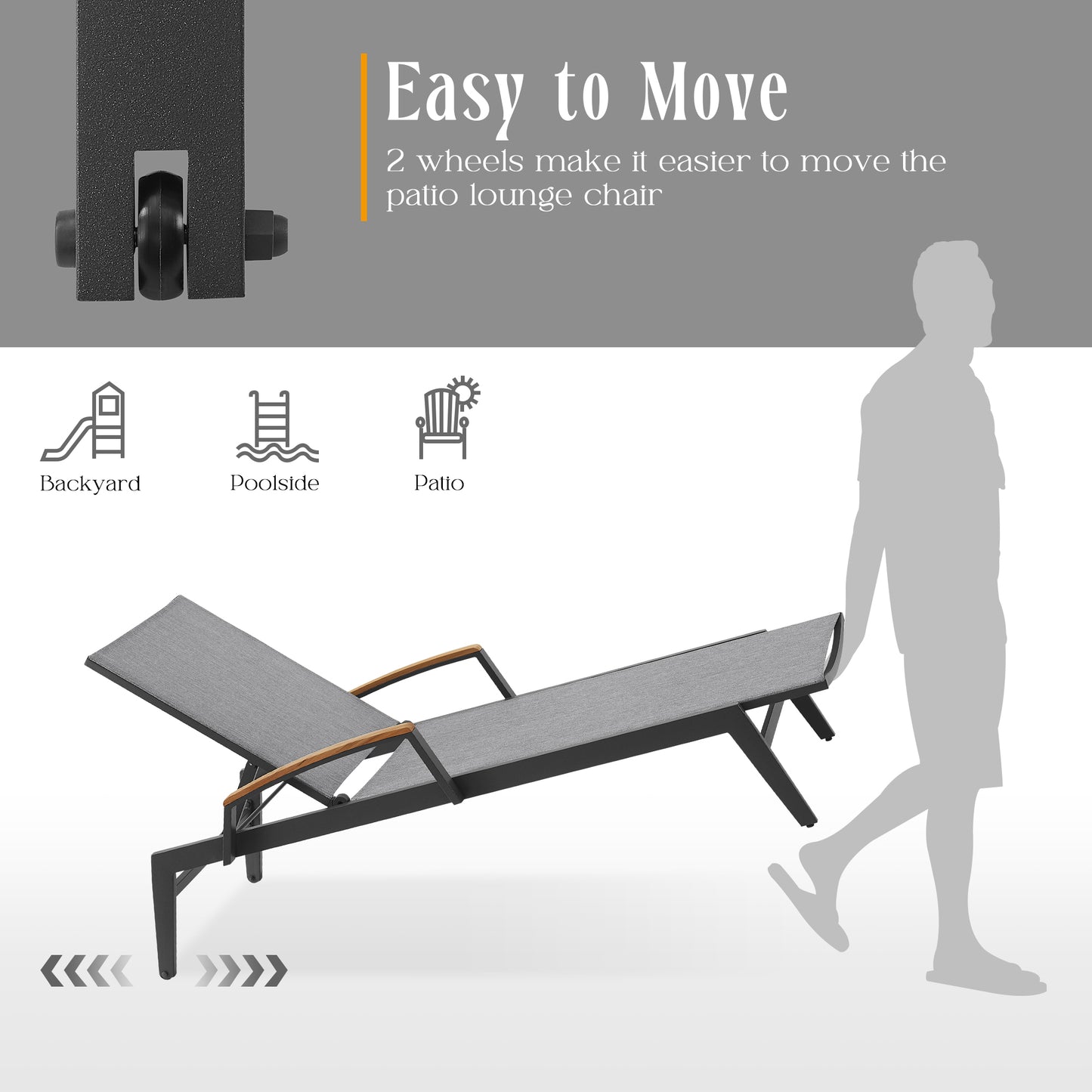 PEAKHOME-Canyon Patio Aluminum Chaise Lounge Set With Phifertex® Sling Fabric And Teak Side Table