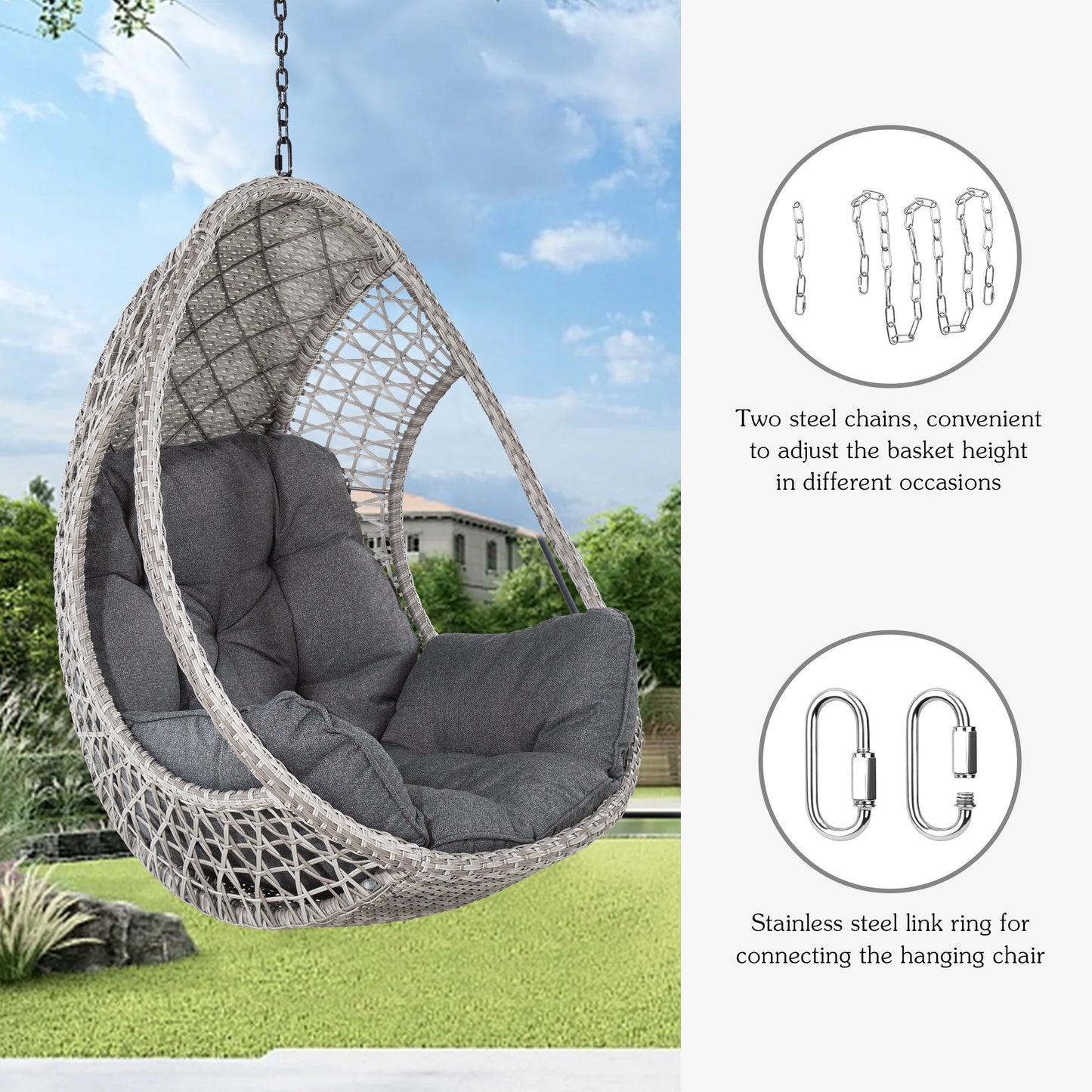 Peakhome Furnishings Patio Wicker Hammocks Egg Chair with Cushion