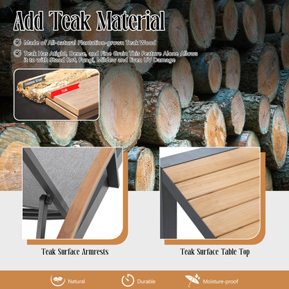 Chambray Patio Armrest Chaise Lounge Set With Phifertex®  Sling Fabric And Teak Top Side Table