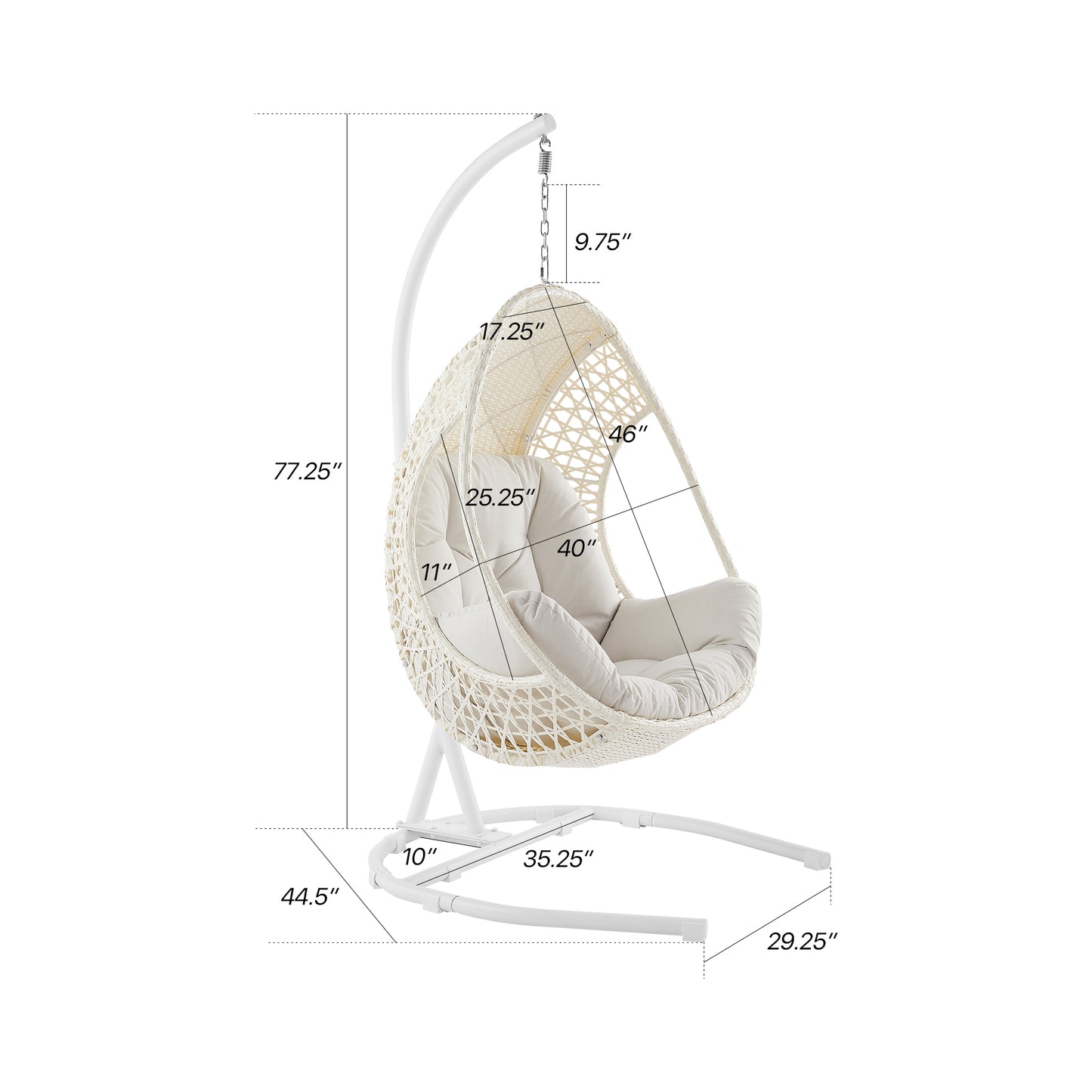 Patio Metal Egg Chair Wicker Hang Swing Chair with Cushion and Stand