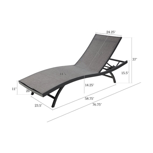 PEAKHOME Chambray Patio Aluminum Chaise Lounge Chairs With Phifertex®  Sling Fabric (Set of 2)