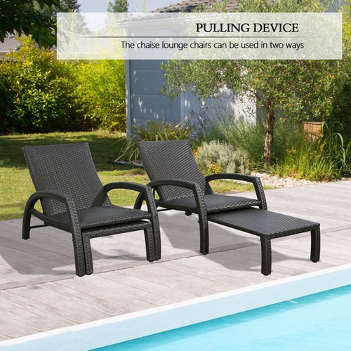 Chambray Outdoor Aluminum Woven Padded Chaise Lounge Set with Retractable Ottoman