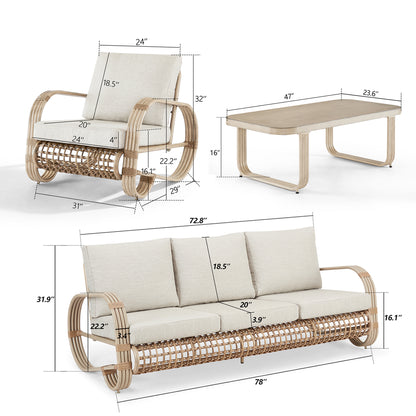 Arsterie 4 Pieces Aluminum Patio Conversation Sofa Sets With Wicker Decoration