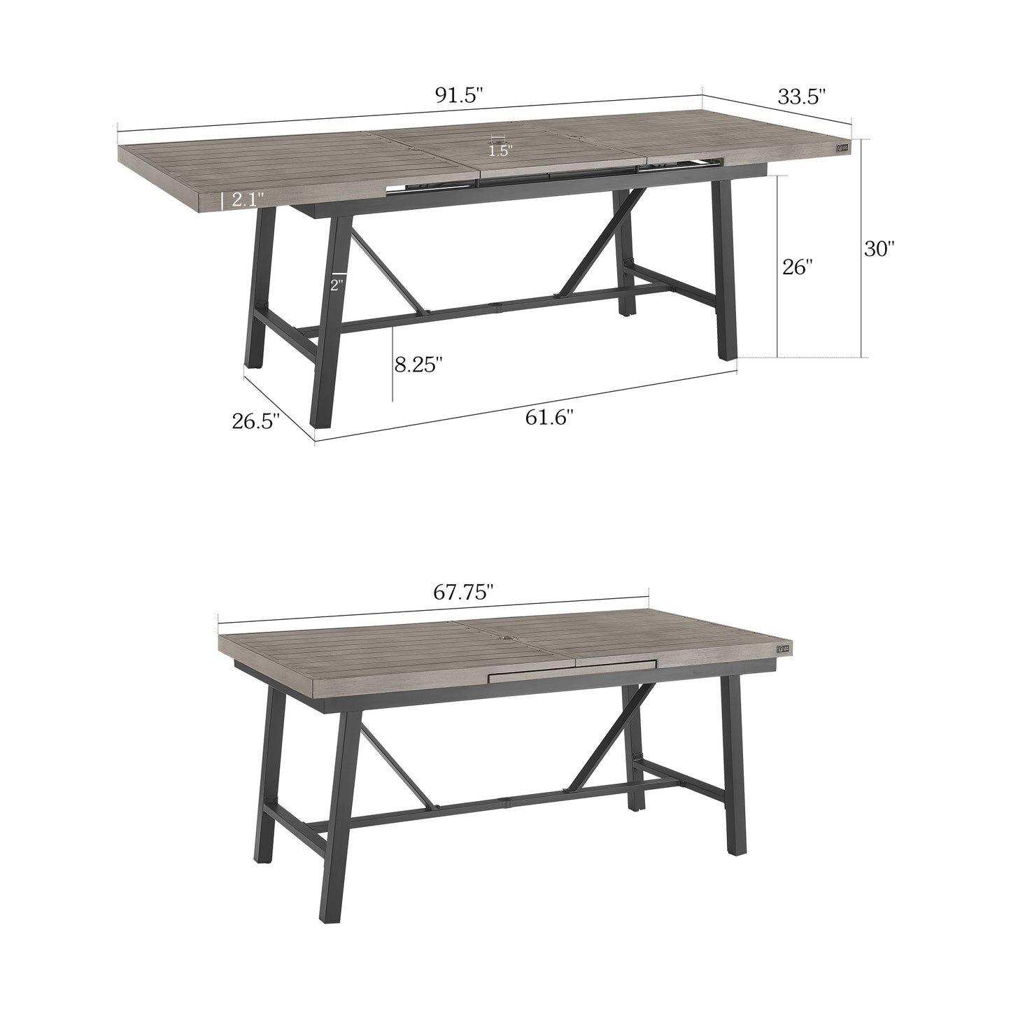 PEAKHOME Azur 91.5"L Automatic Extendable Aluminum Patio Dining Table for 8 Person