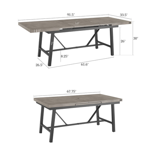 Azur 91.5" Long Automatic Extendable Aluminum Dining Table for 8 Person