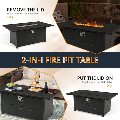 Chamber Outdoor Propane Fire Pit Table With Cover And Lid 55.25"W X 23.25''H