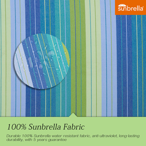 PATIO TREE 9Ft Round Cabana Stripe Market Umbrella with Sunbrella® Fabric (Seville Seaside)