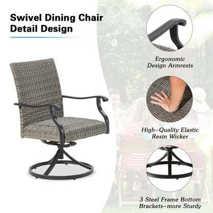 PEAKHOME Pavane 2-Pieces Patio Rattan Swivel Dining Chairs Padded with Quick Dry Foam