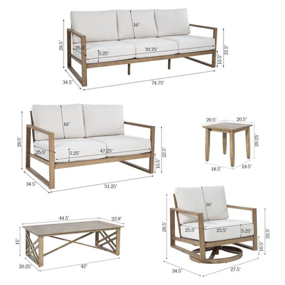 Hamarto 7 Pieces Aluminum Patio Conversation Sofa Set With Olefin Cushions For 7 Person