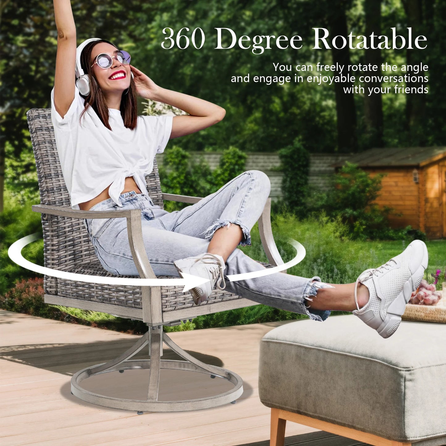Allure 7-Piece Round Patio Dining Set With Wicker Chair