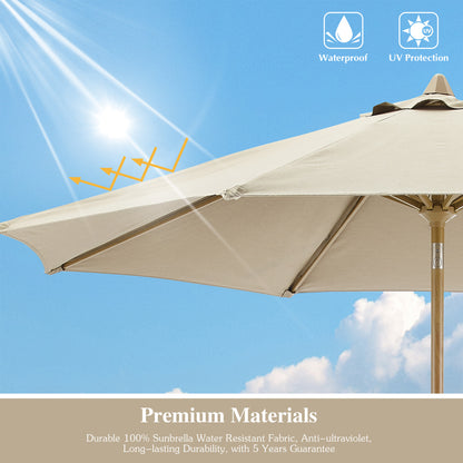 PATIO TREE Patio Umbrella Manual Tilt With Natural Wood Grain Frame (Sunbrella® Heather Beige)