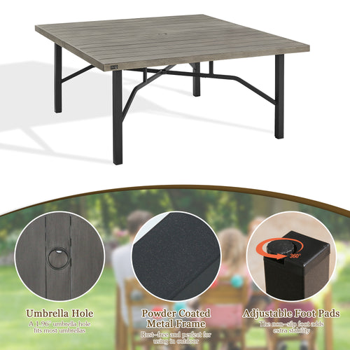 PEAKHOME Azur Patio Aluminum Square Dining Table with Umbrella
