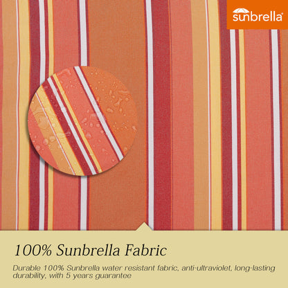 OPEN BOX I PATIO TREE 9ft Stripe Round Market Umbrella, Crank Lift, Push Button Tilt, Brown Pole, Sunbrella® (Dolce Mango)