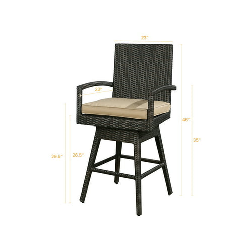 Outdoor Wicker Bar Stools Patio All-Weather Rattan Swivel Dining Chairs with Cushion, Brown