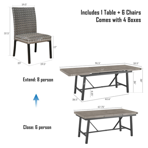 Peakhome Furnishings Patio 6-8 Person Automatic Extendable Dining Set With Armless Chair Padded Quick Dry Foam